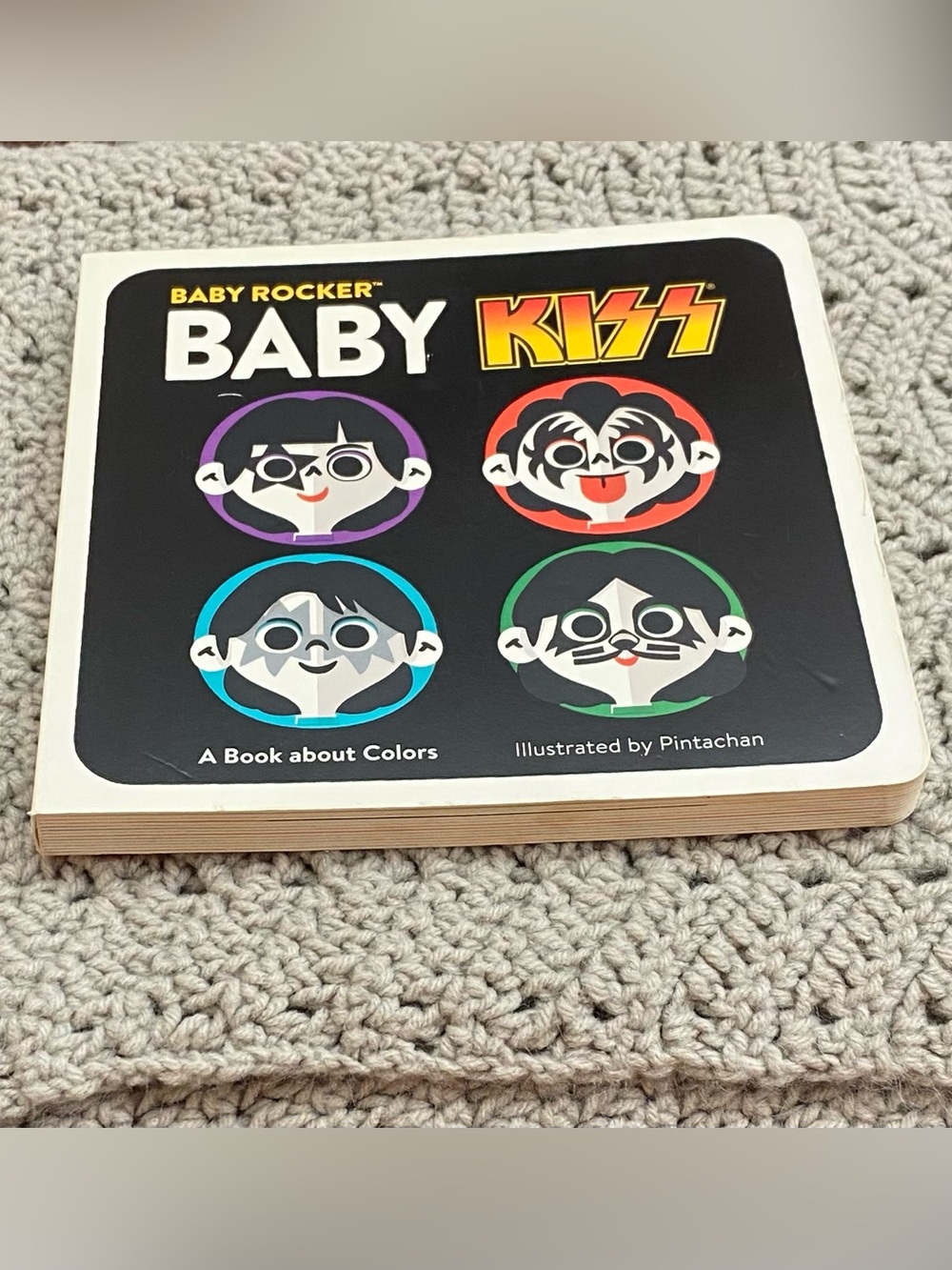 Baby Rocker "Baby KISS" Board Book & Gray Crochet Blanket Bundle